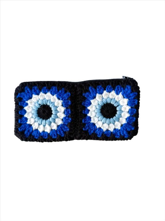 Black Evil Eyes Crochet Pouch