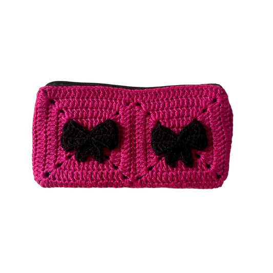 Fuchsia x Black Crochet Pouch