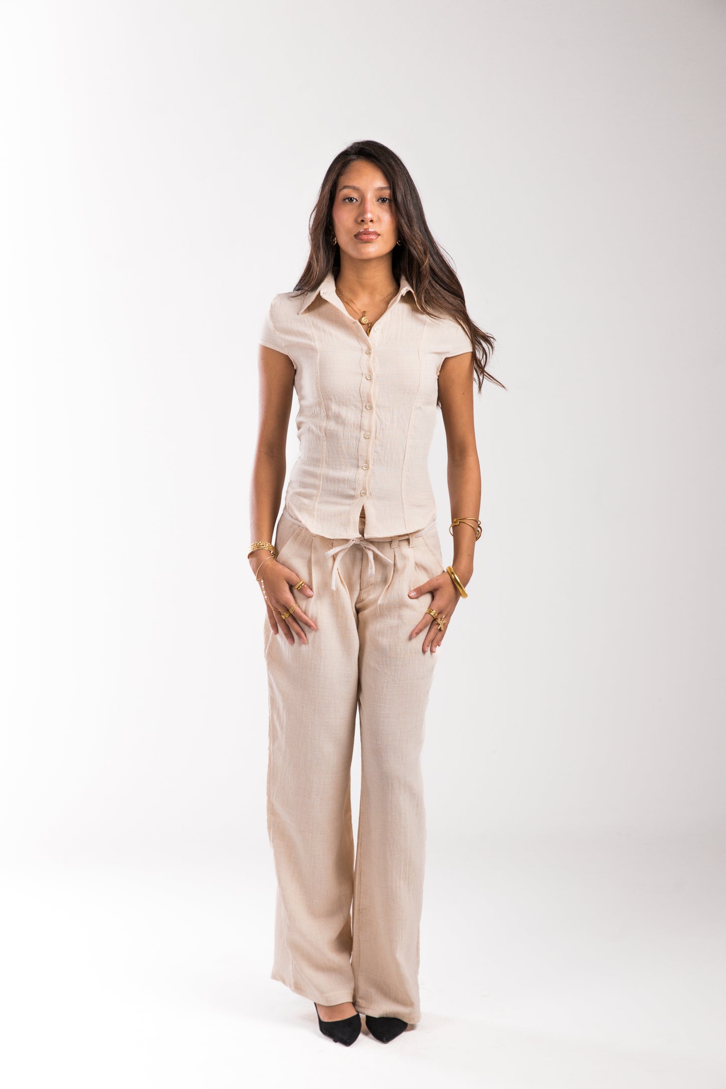 Beige Linen Bow Belle Fit Set