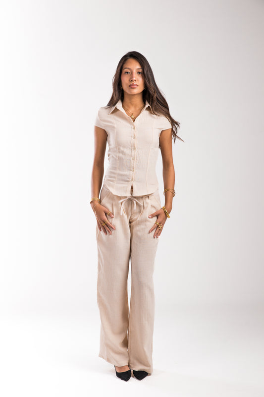 Beige Linen Bow Belle Fit Set