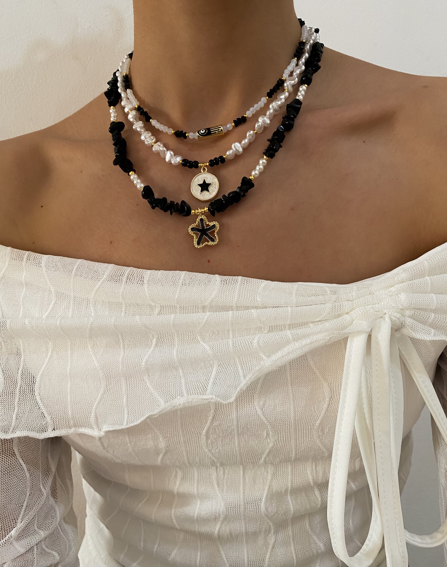 Black and White Hamsa Beaded Choker