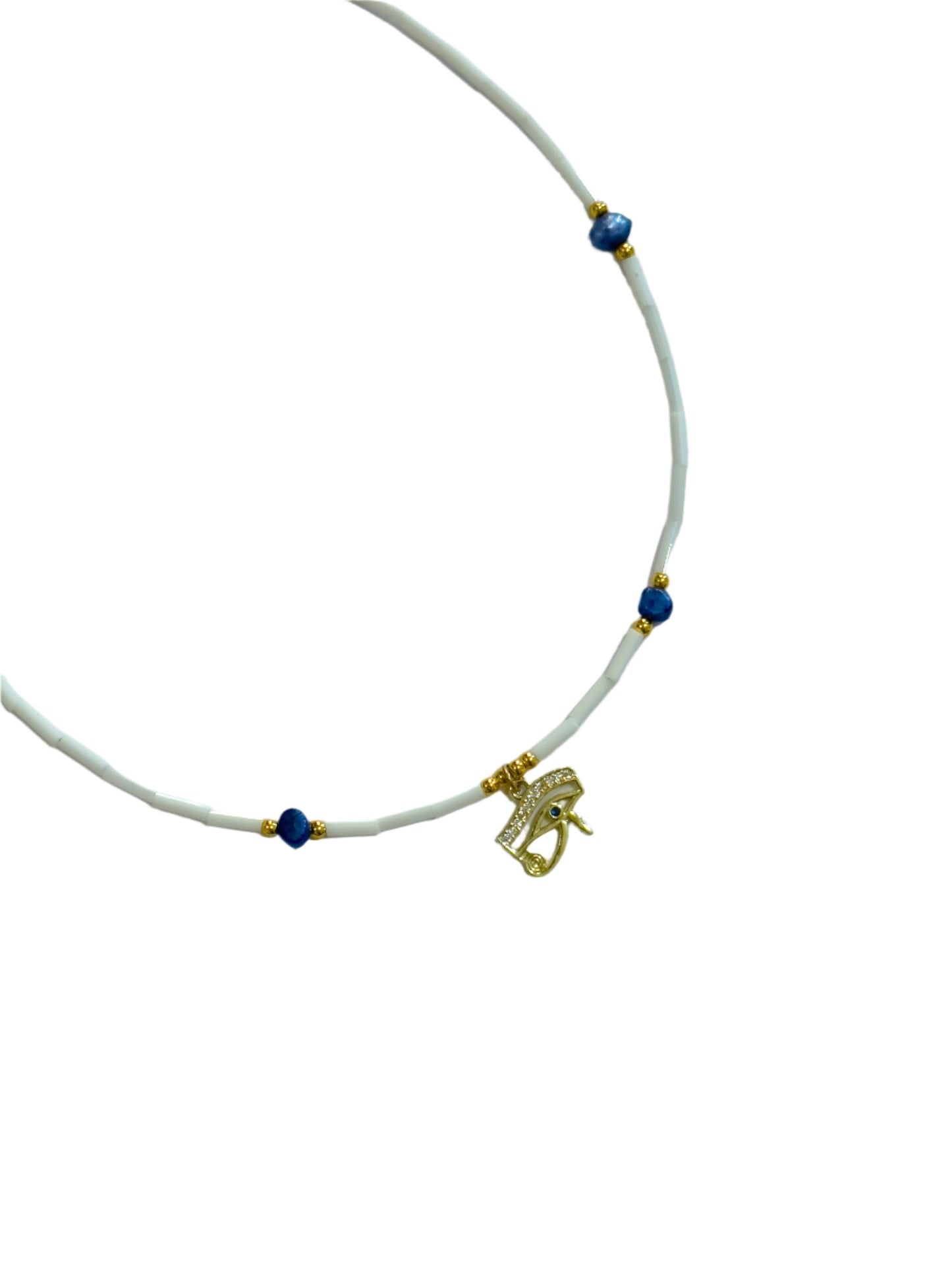 White Horus Eye Beaded Choker