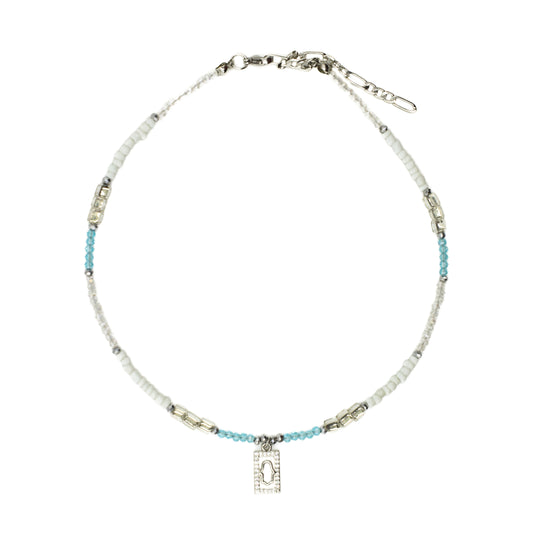 Blue and White Hamsa Beaded Choker