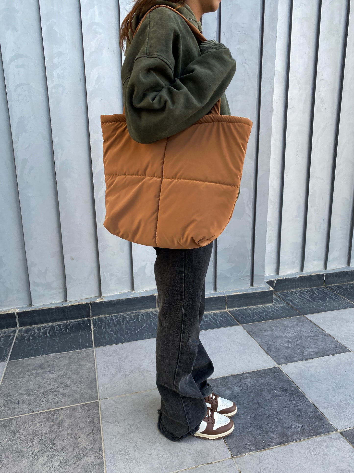 Dark Camel Puffer Bag