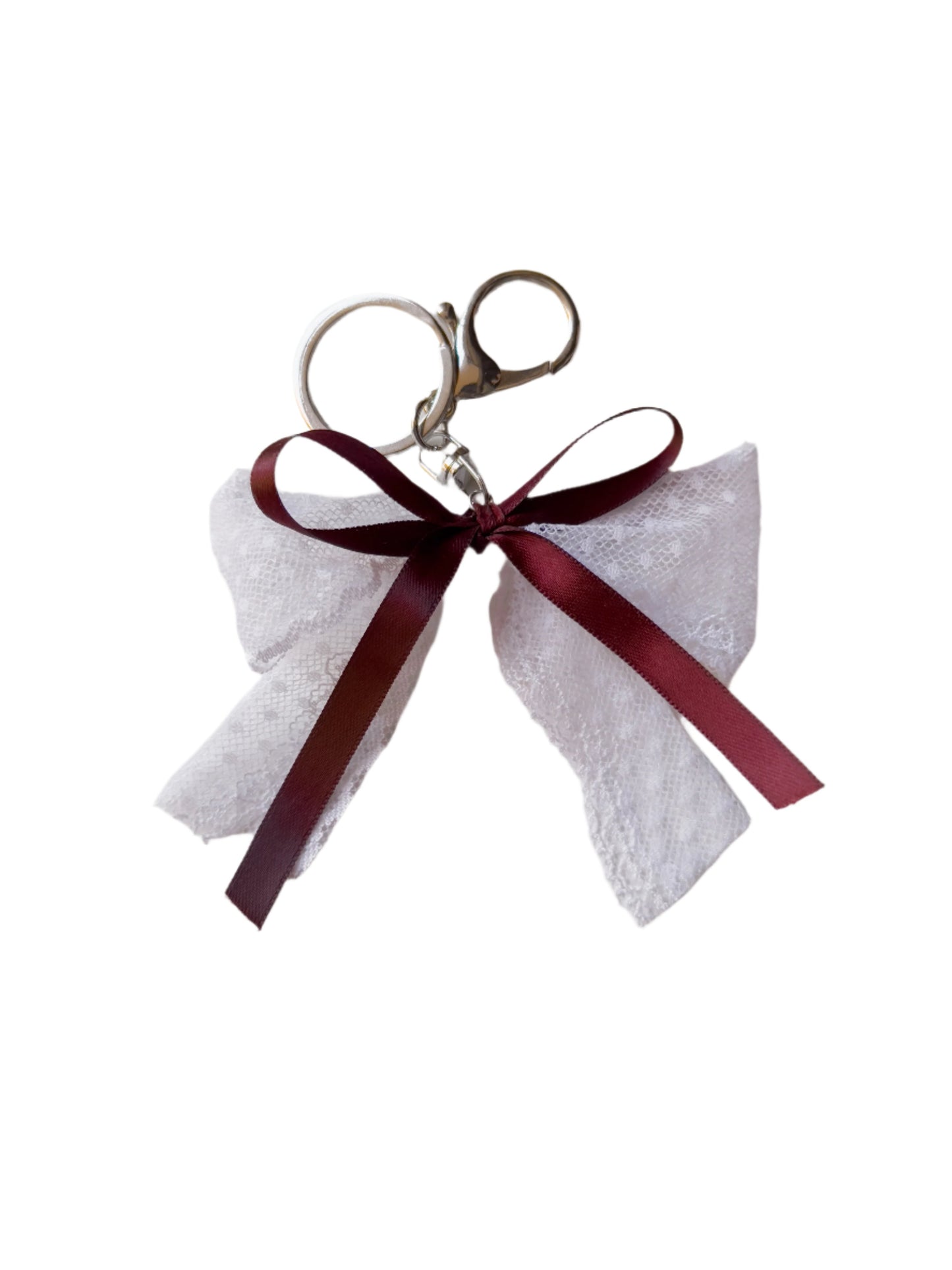 White Lace Burgundy Bow Bag Charm