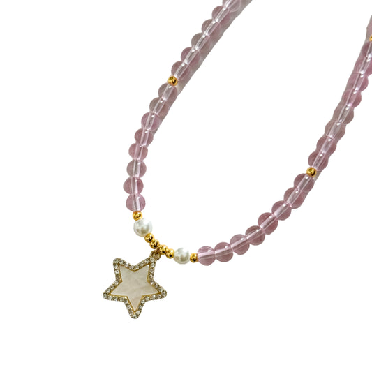 Pink Beaded Star Choker