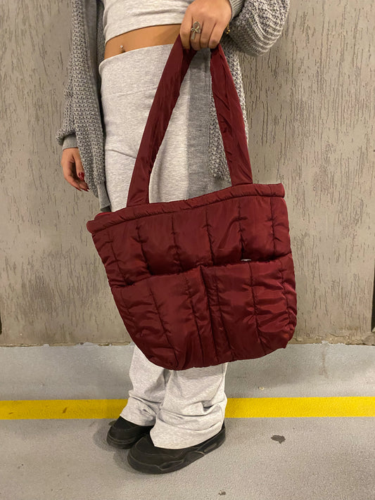 Burgundy Puffer Bag (Pockets)