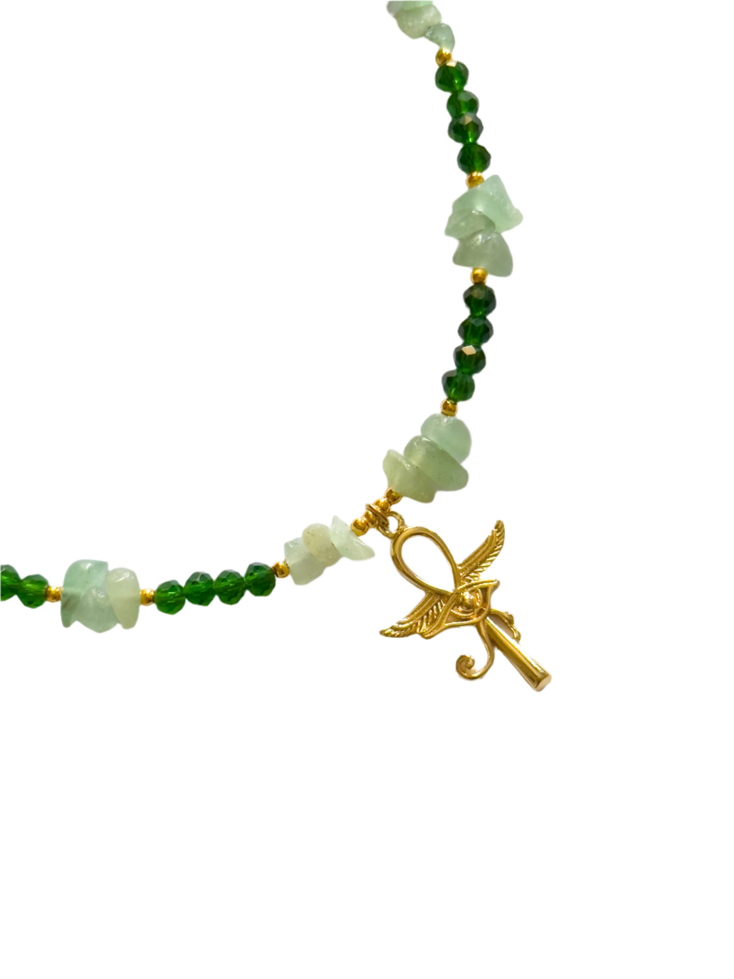 Green Beaded Key of Life Choker