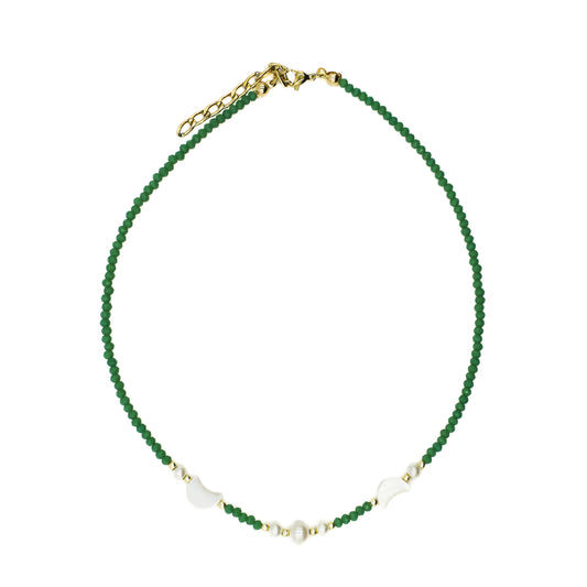 Green Beaded Choker with Moon Charms