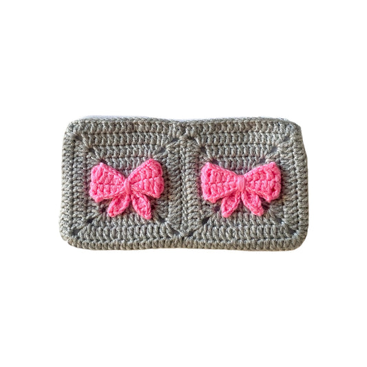 Grey x Pink Crochet Pouch