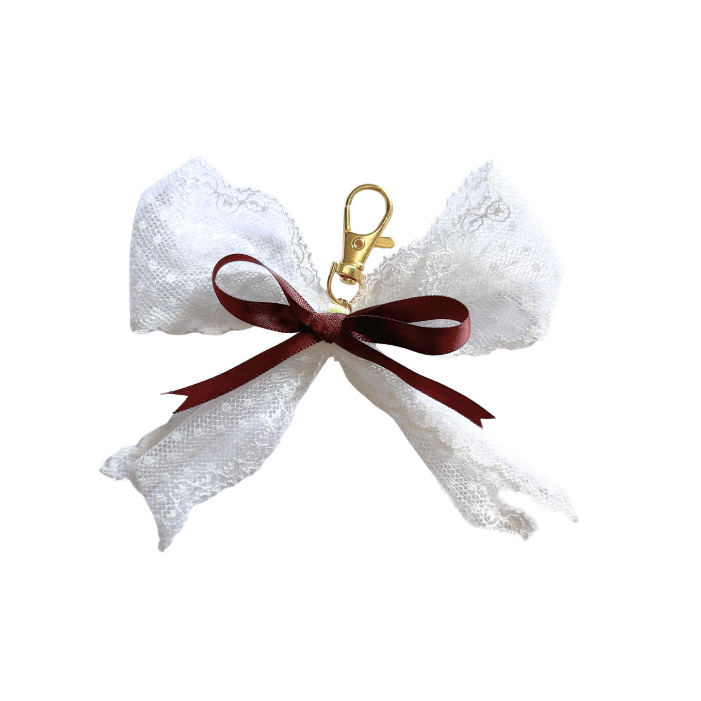 White Lace Burgundy Bow Bag Charm