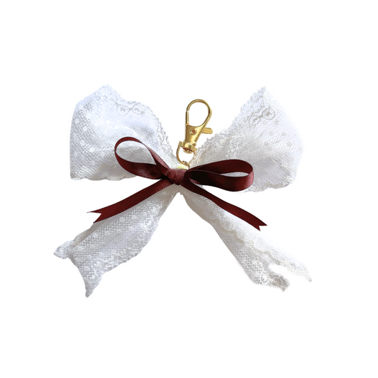 White Lace Burgundy Bow Bag Charm