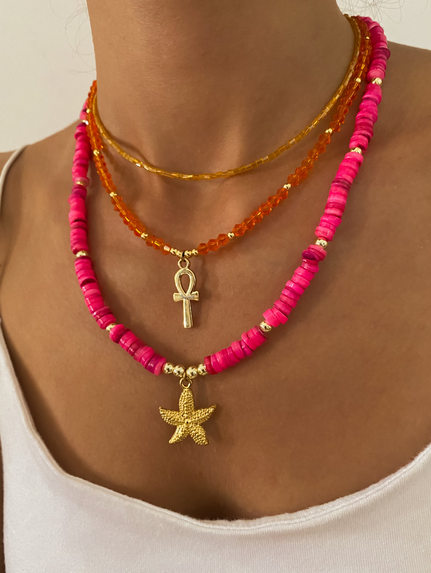 Orange Key of Life Beaded Choker