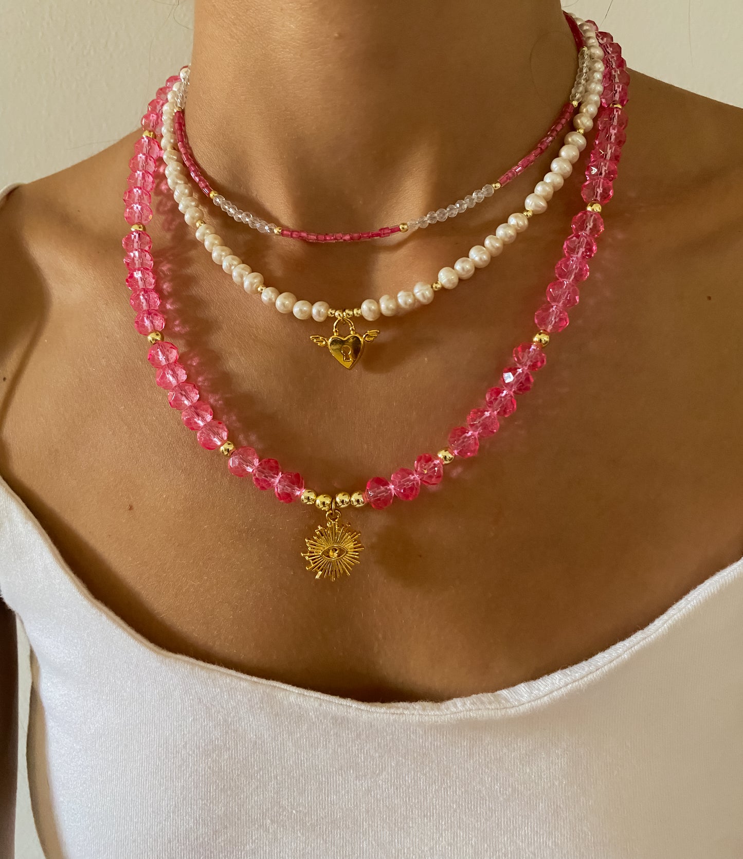 Pink and Transparent Beaded Choker