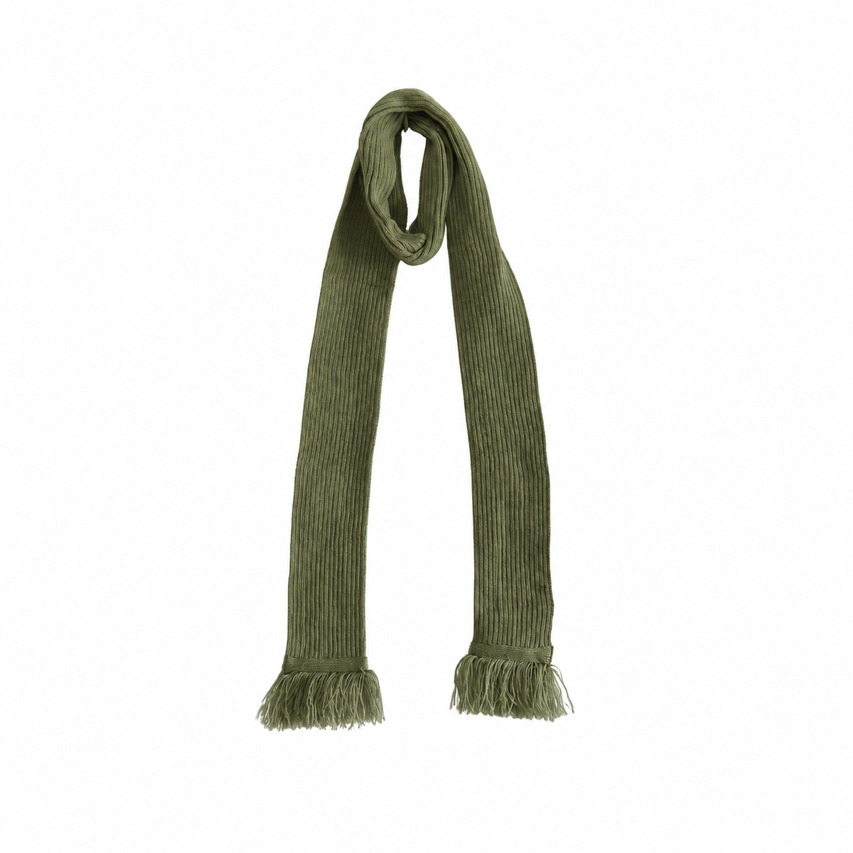 Olive Green Thin Ribbed Scarf