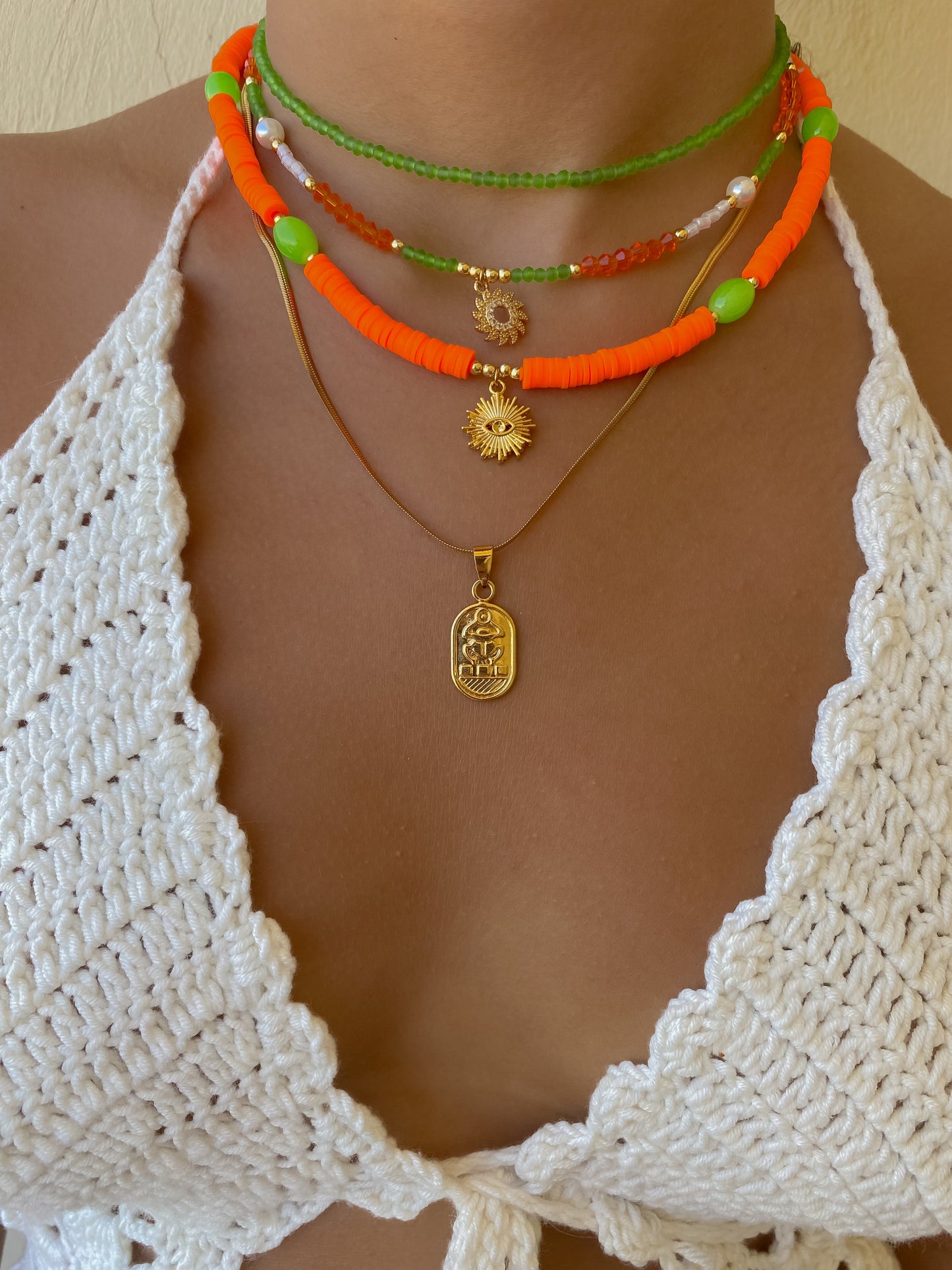 Orange Beaded Evil Eye Choker