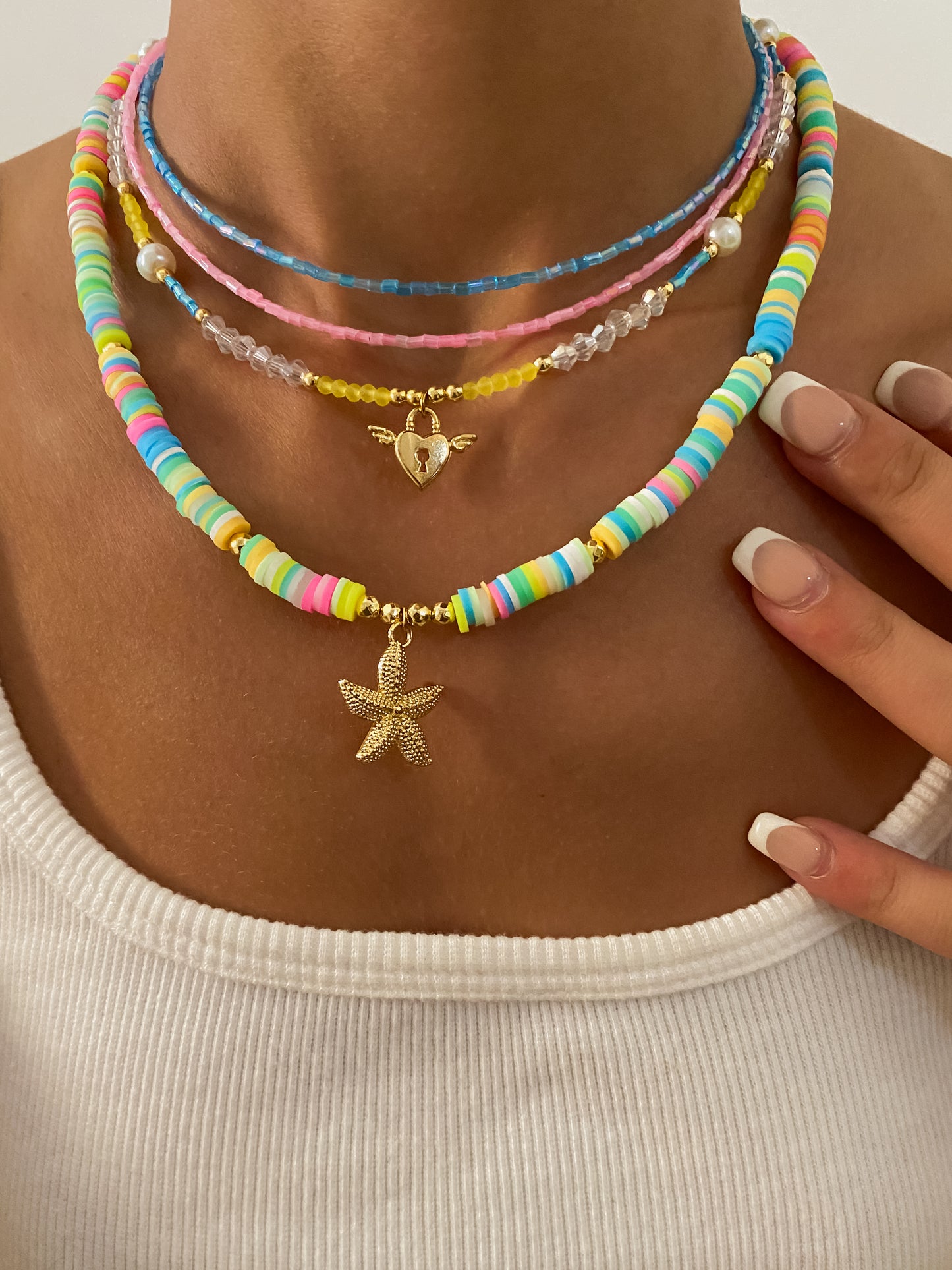 Multicolored Winged Heart Beaded Choker