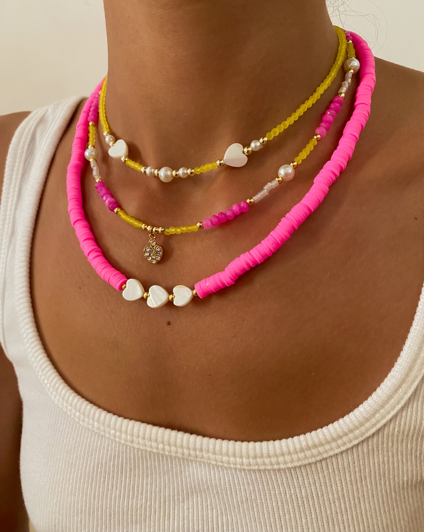 Yellow Beaded Choker with Hearts