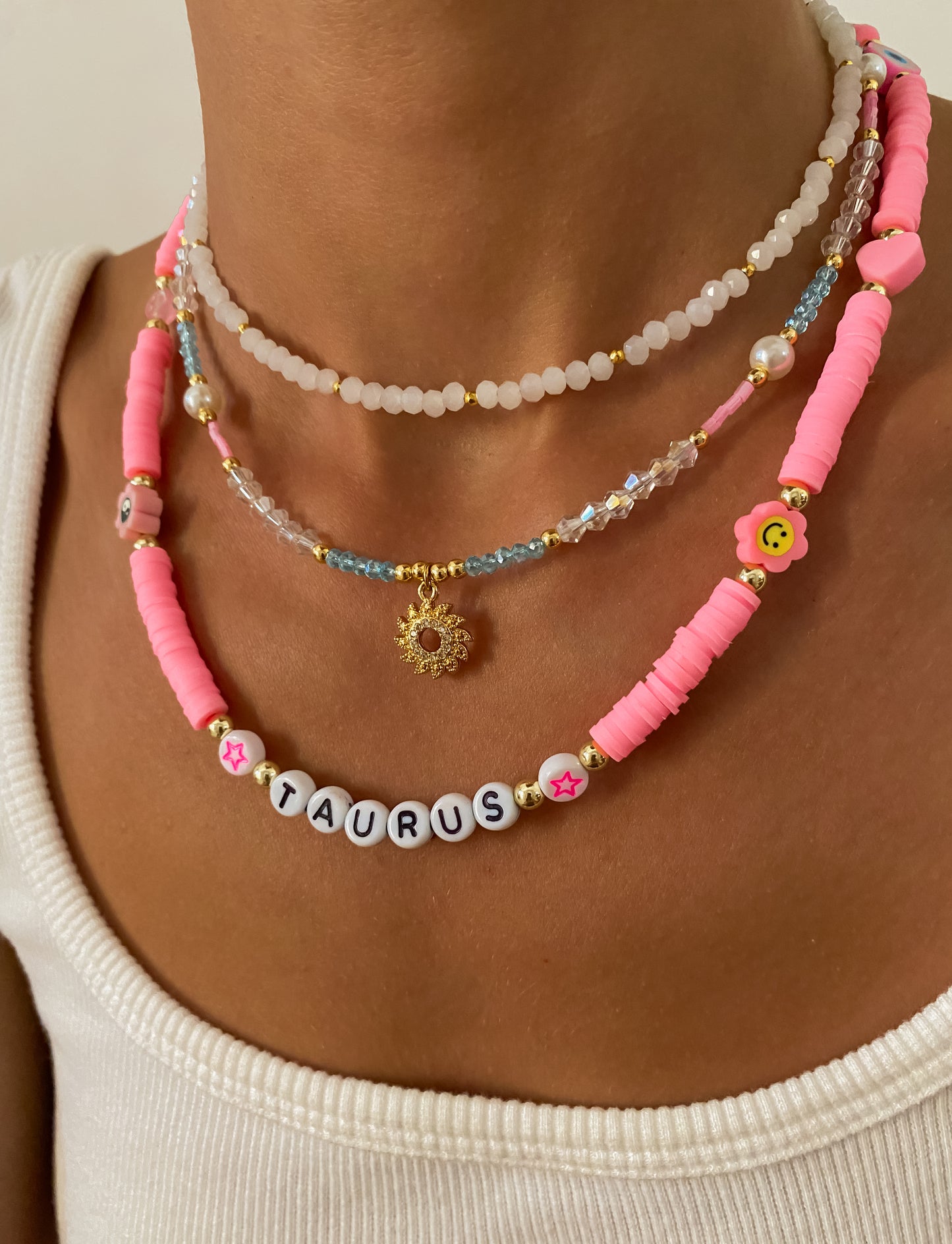 Pink Taurus Beaded Choker