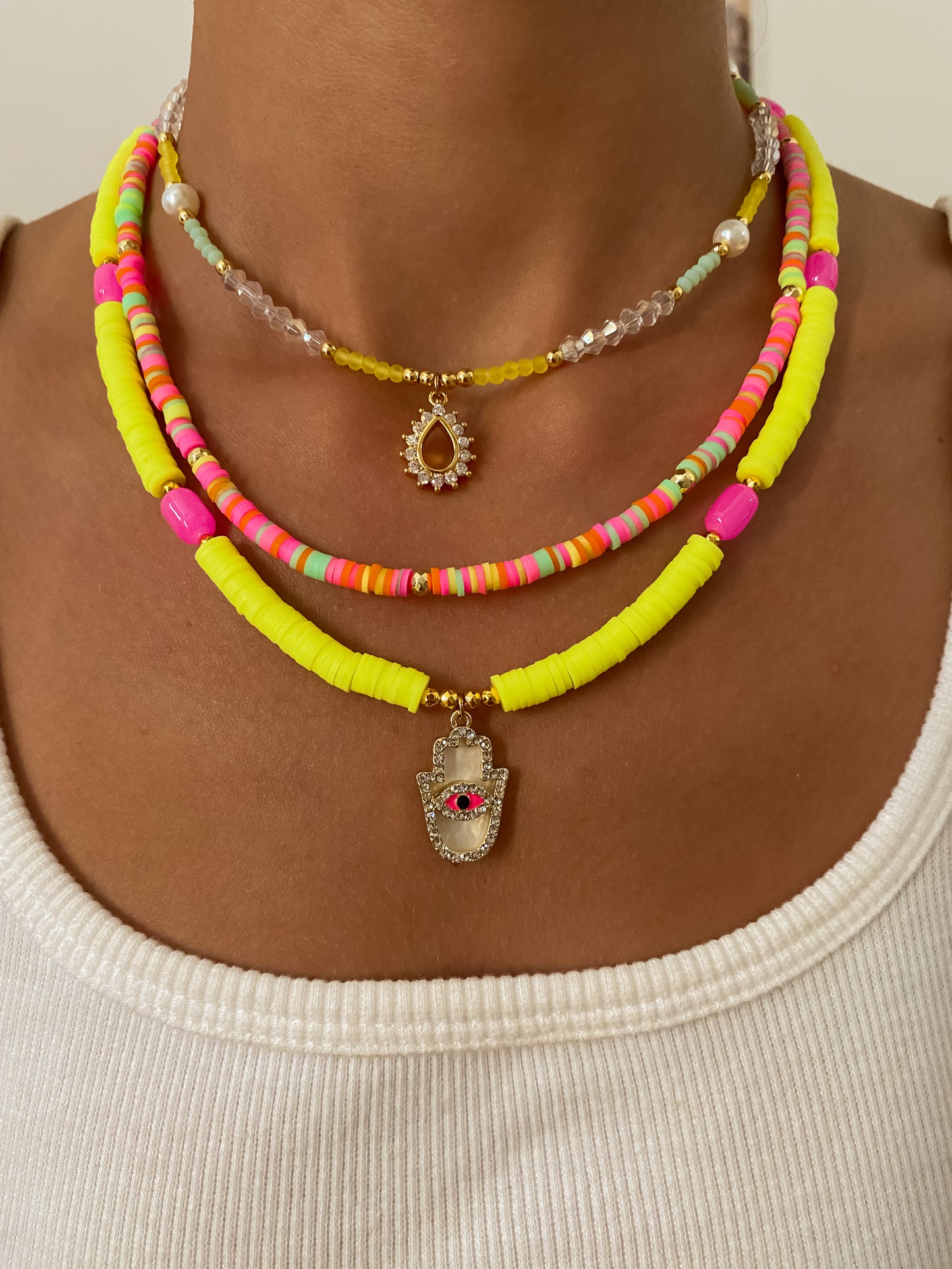 Yellow Beaded Hamsa Choker